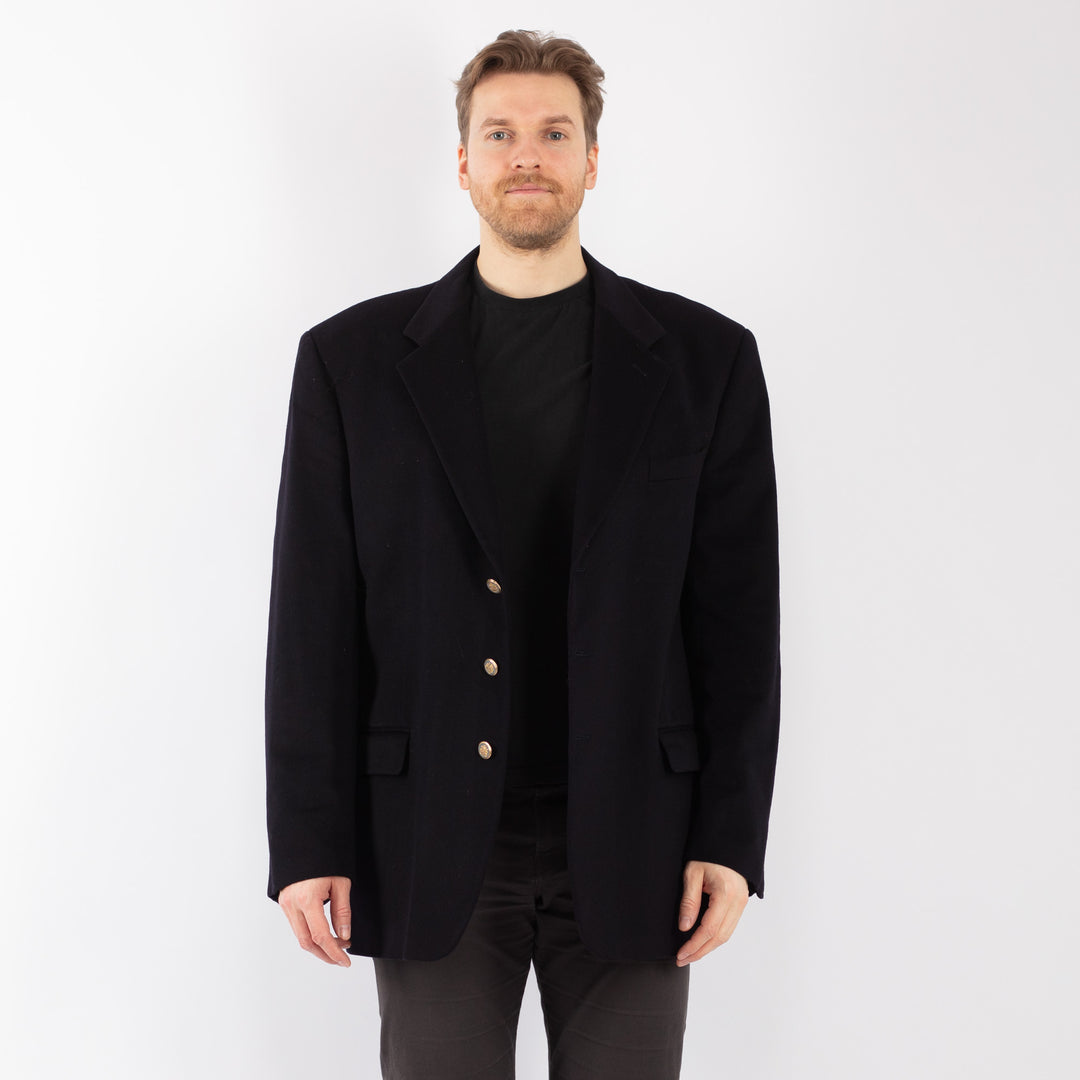 Vintage 90's Men Wool Blazer Jacket in Black