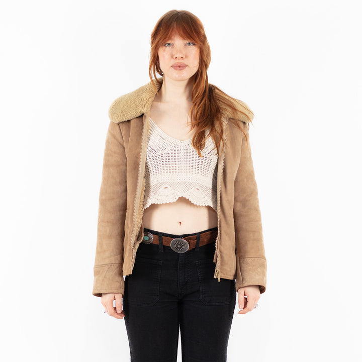 Vintage 80's Women Sheepskin Jacket in BeigeV9775