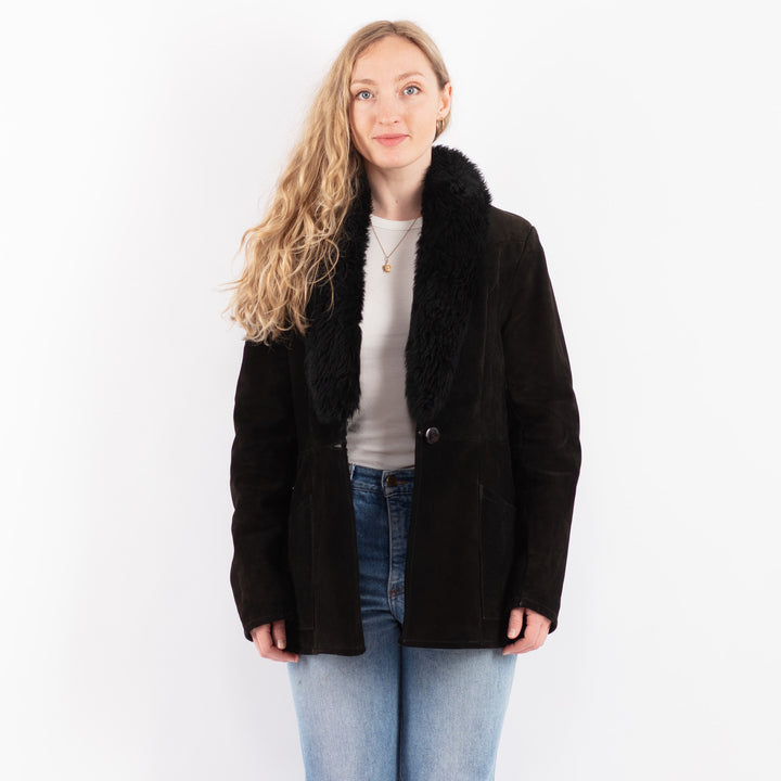 Vintage 70's Women Suede Sherpa Coat in BrownV9470