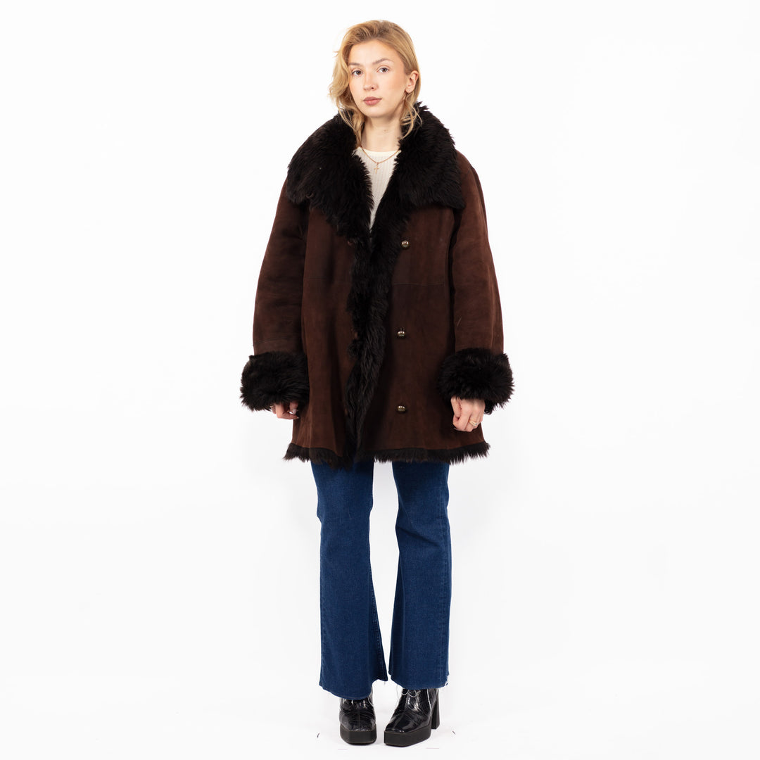 Vintage 90's Penny Lane Sheepskin Coat in Brown