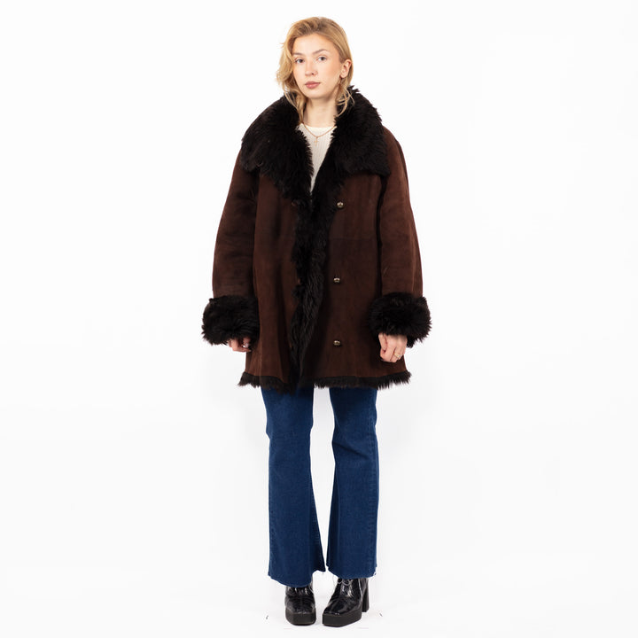 Vintage 90's Penny Lane Sheepskin Coat in Brown