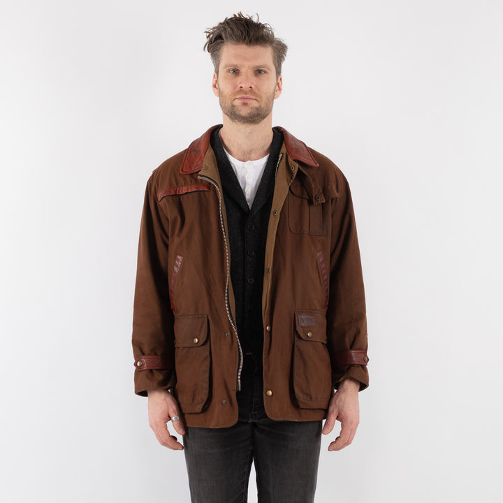 Vintage 90's Men Waxed Cotton Jacket in Brown - NorthernGrip