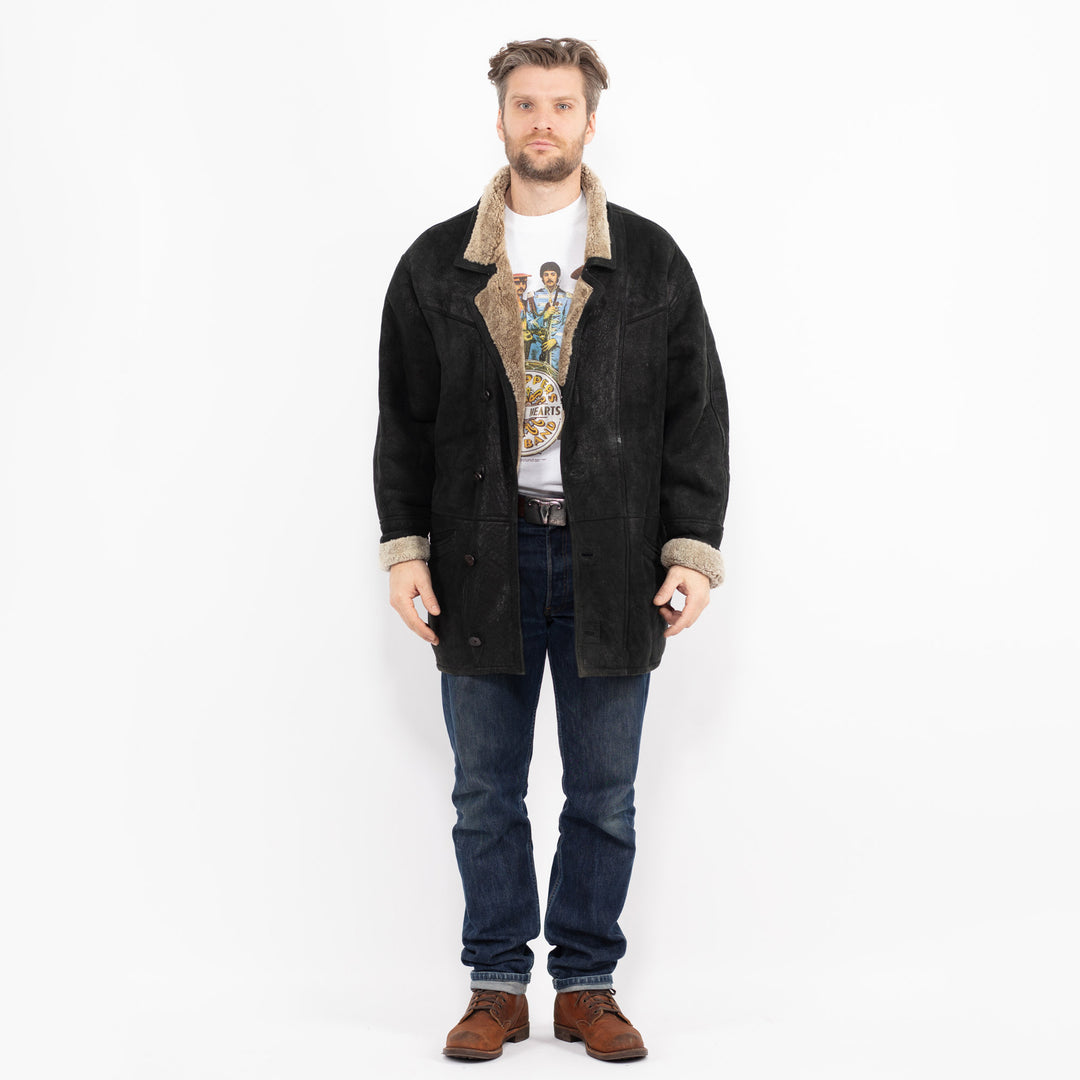 Vintage 90's Men Sheepskin Coat in BlackZ2674