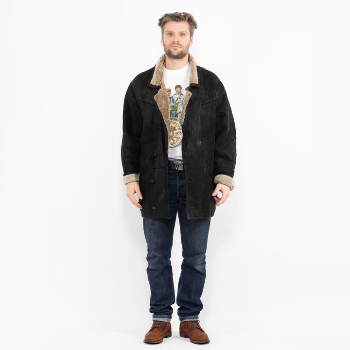 Vintage 90's Men Sheepskin Coat in BlackZ2674
