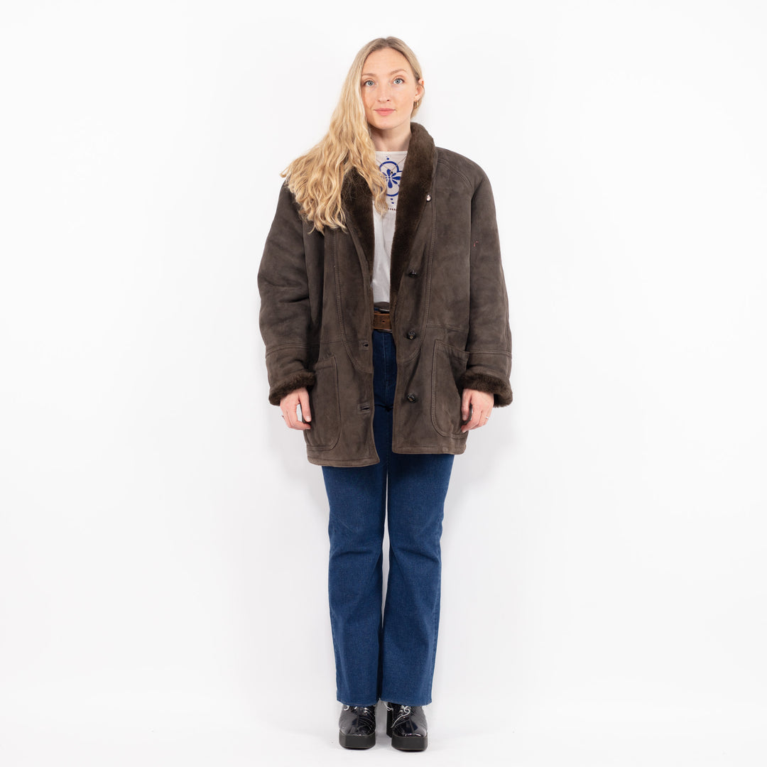 Vintage 80's Women Sheepskin Shearling in BrownA1008