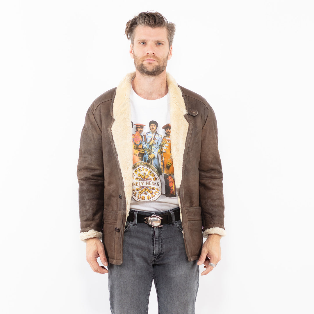 Vintage 80's Men Sheepskin Coat in BrownZ1943