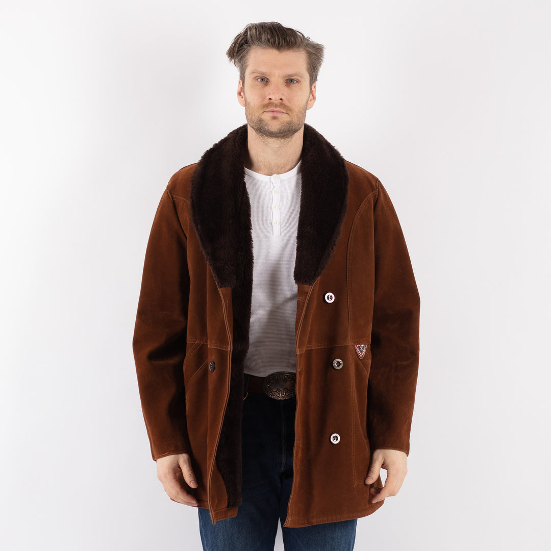 Vintage 90's Men Faux Sheepskin Coat in BrownZ1181