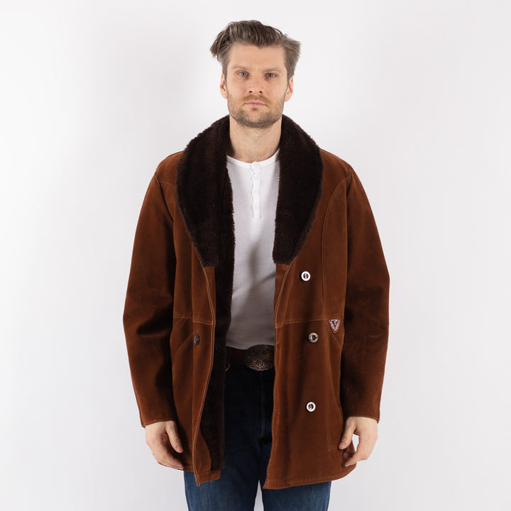 Vintage 90's Men Faux Sheepskin Coat in BrownZ1181