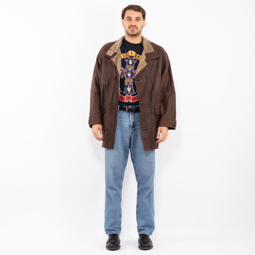 Vintage 90's Men Sheepskin Coat in Brown