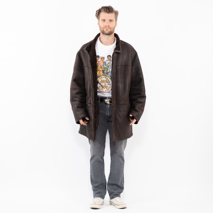 Vintage 90's Men Sheepskin Coat in BrownZ1944