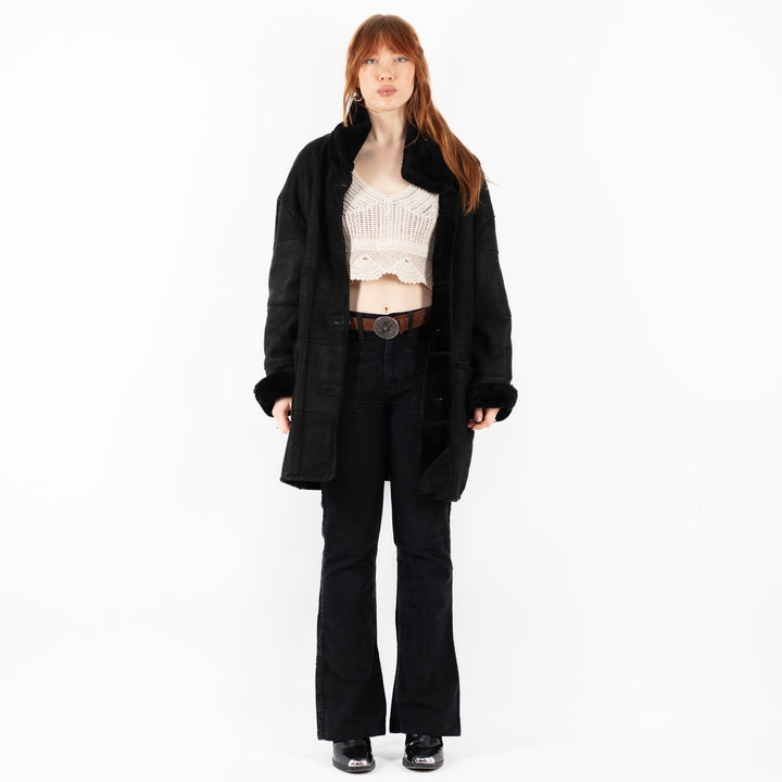 Vintage 90's Women Sheepskin Coat in BlackV9776