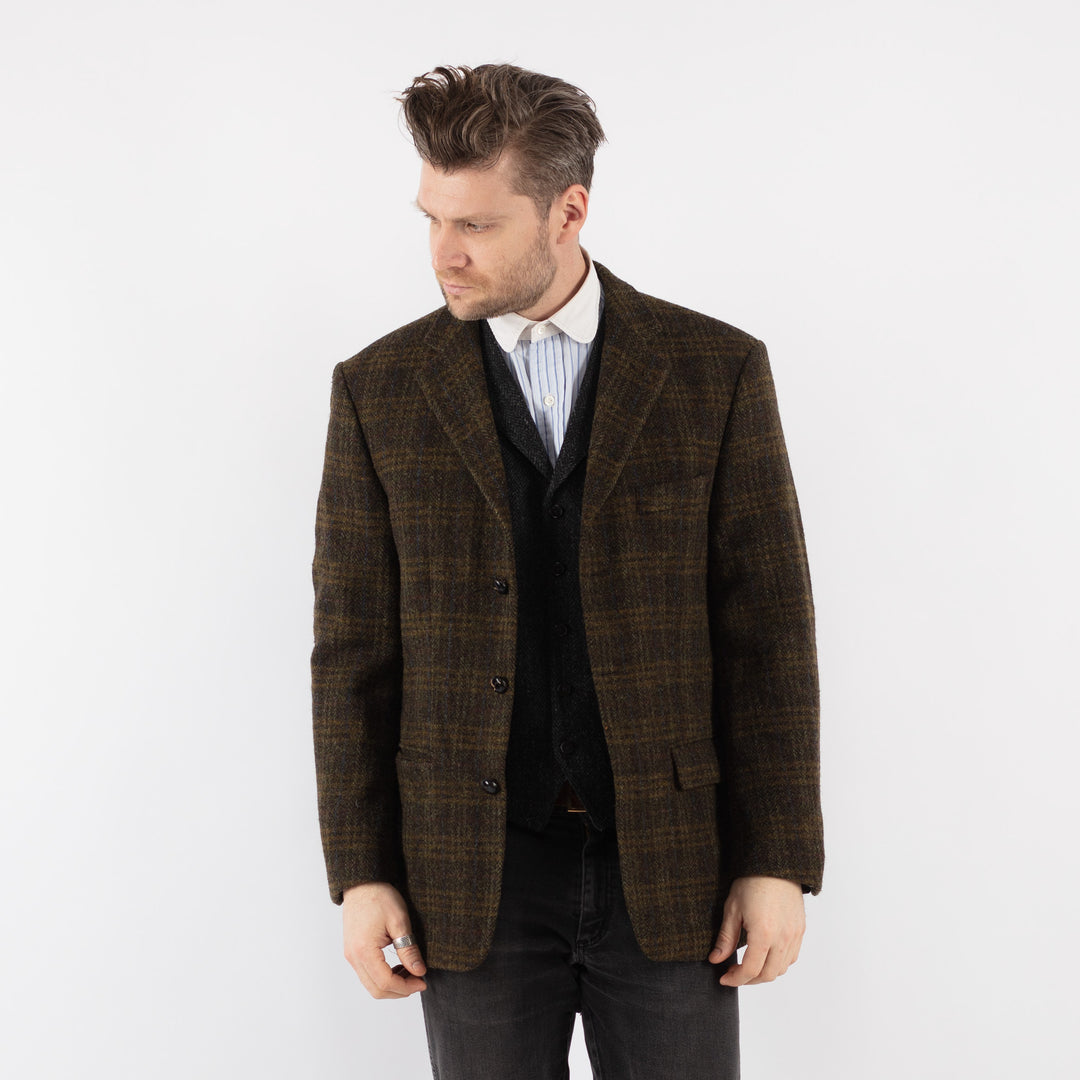 Vintage 90's Men Harris Tweed Jacket in Green