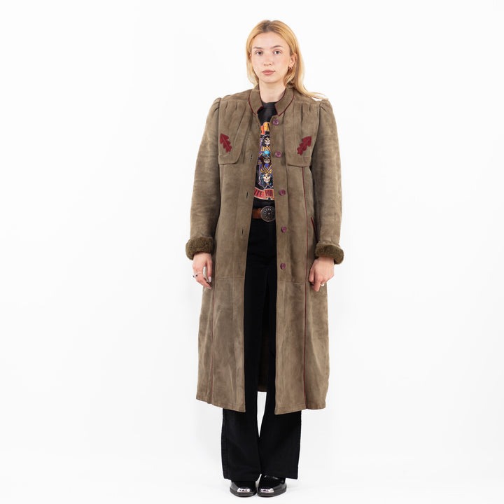 Vintage Women Sheepskin Coat in GreenA0173