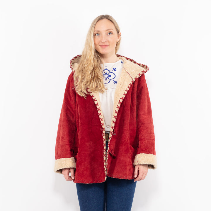Vintage 90's Women Suede Sherpa Jacket in RedA1009