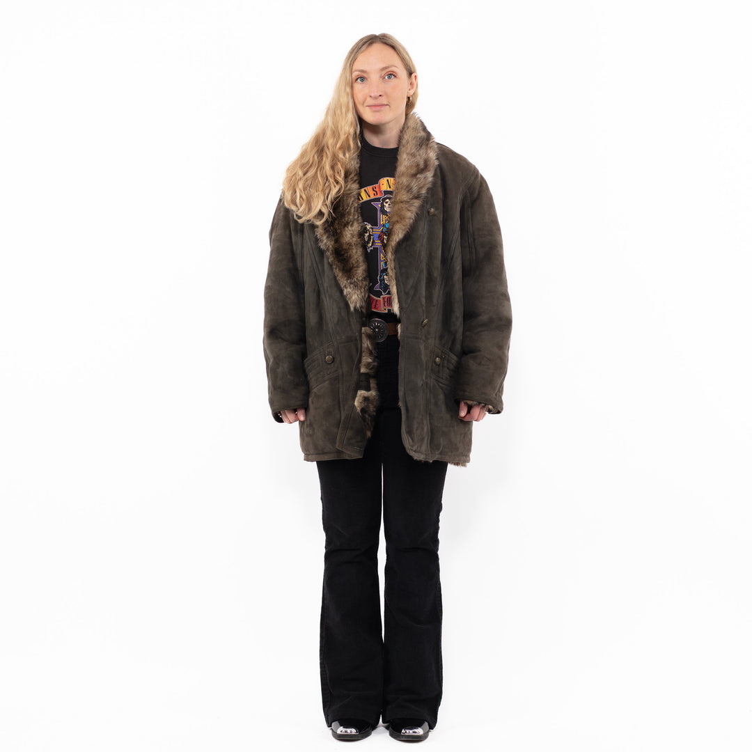Vintage 80's Women Sheepskin Coat in GrayA0906