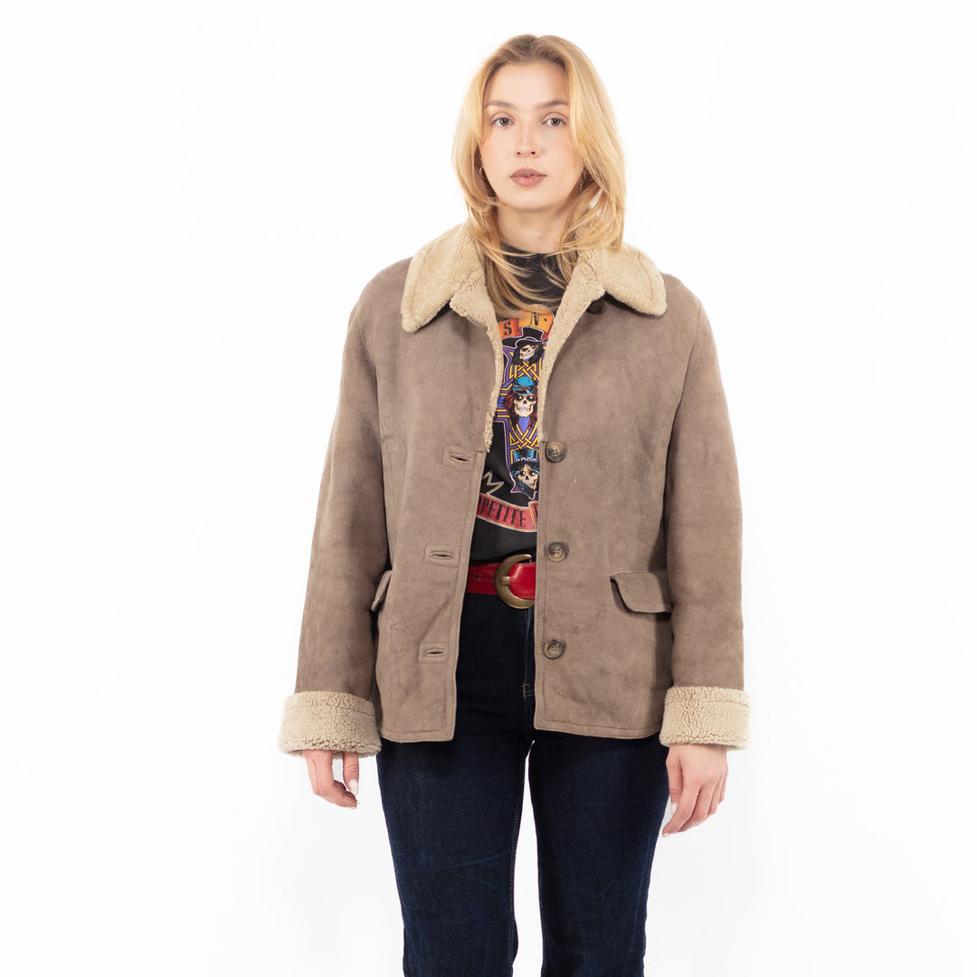 Vintage 90's Women Sheepskin Jacket in BeigeA1110