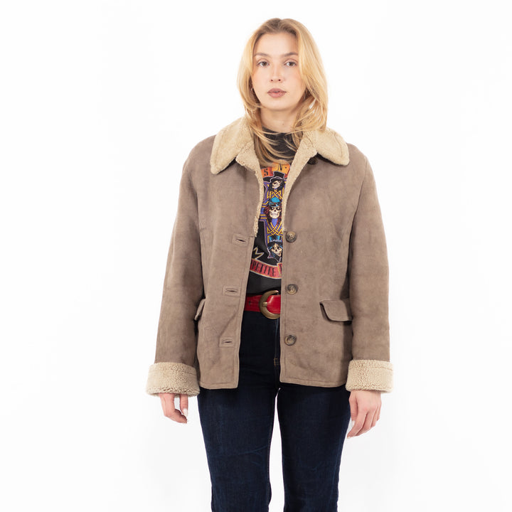 Vintage 90's Women Sheepskin Jacket in BeigeA1110