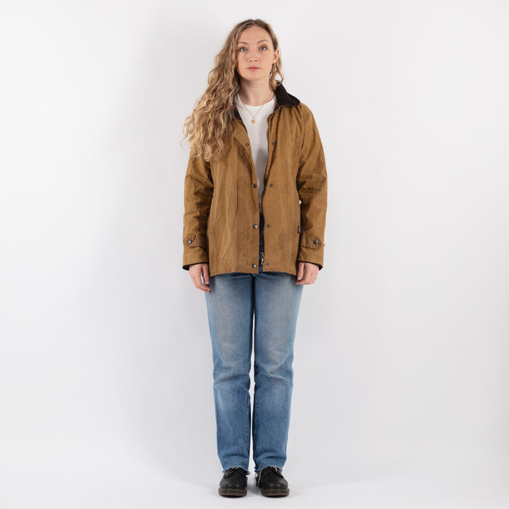 Vintage 90's Women Waxed Cotton Jacket in Beige