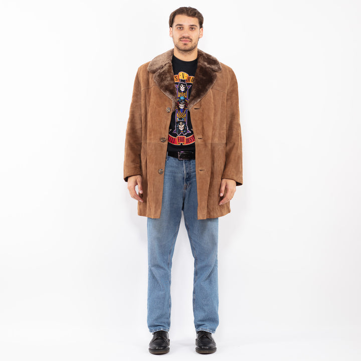 Vintage 70's Men Suede Sherpa Coat in Brown