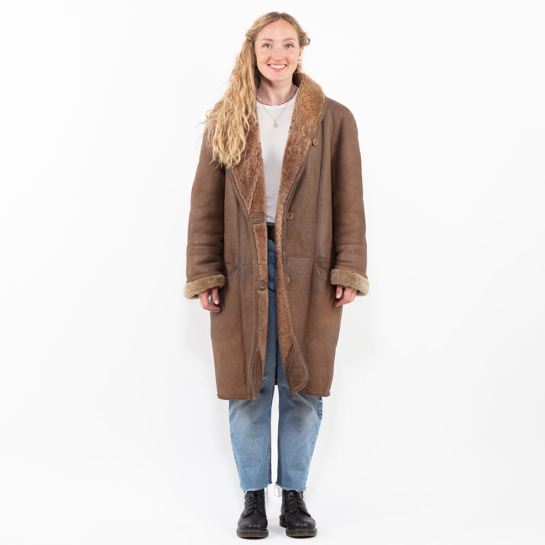 Vintage 80's Women Sheepskin Coat in BrownA0278