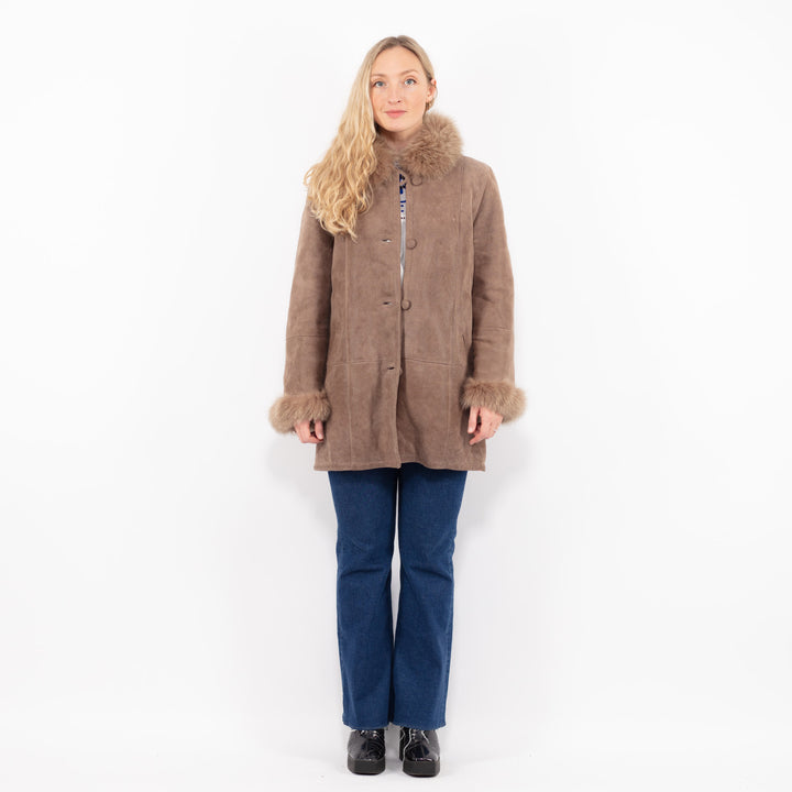 Vintage 90's Women Sheepskin Coat in BeigeA1010