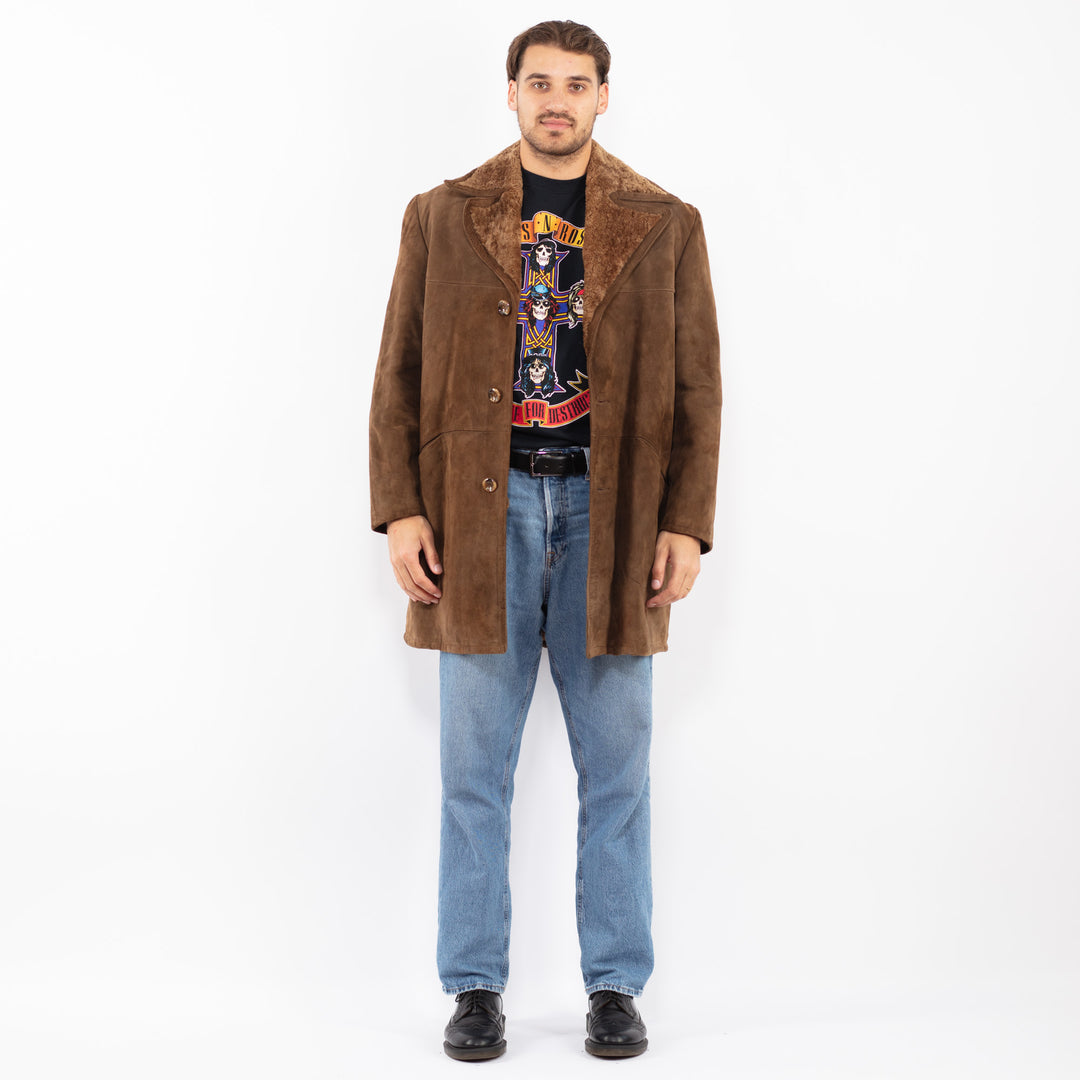 Vintage 70's Men Western Sheepskin Coat in Brown