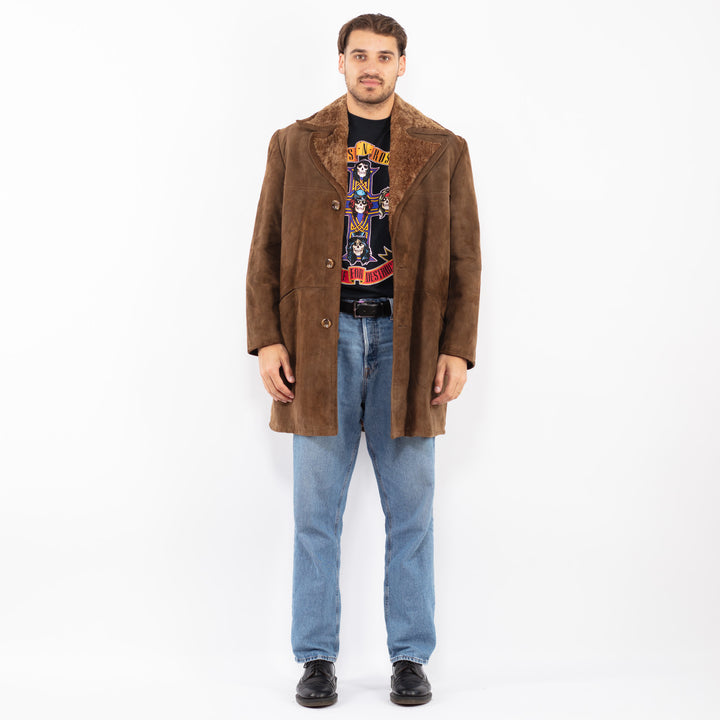 Vintage 70's Men Western Sheepskin Coat in Brown