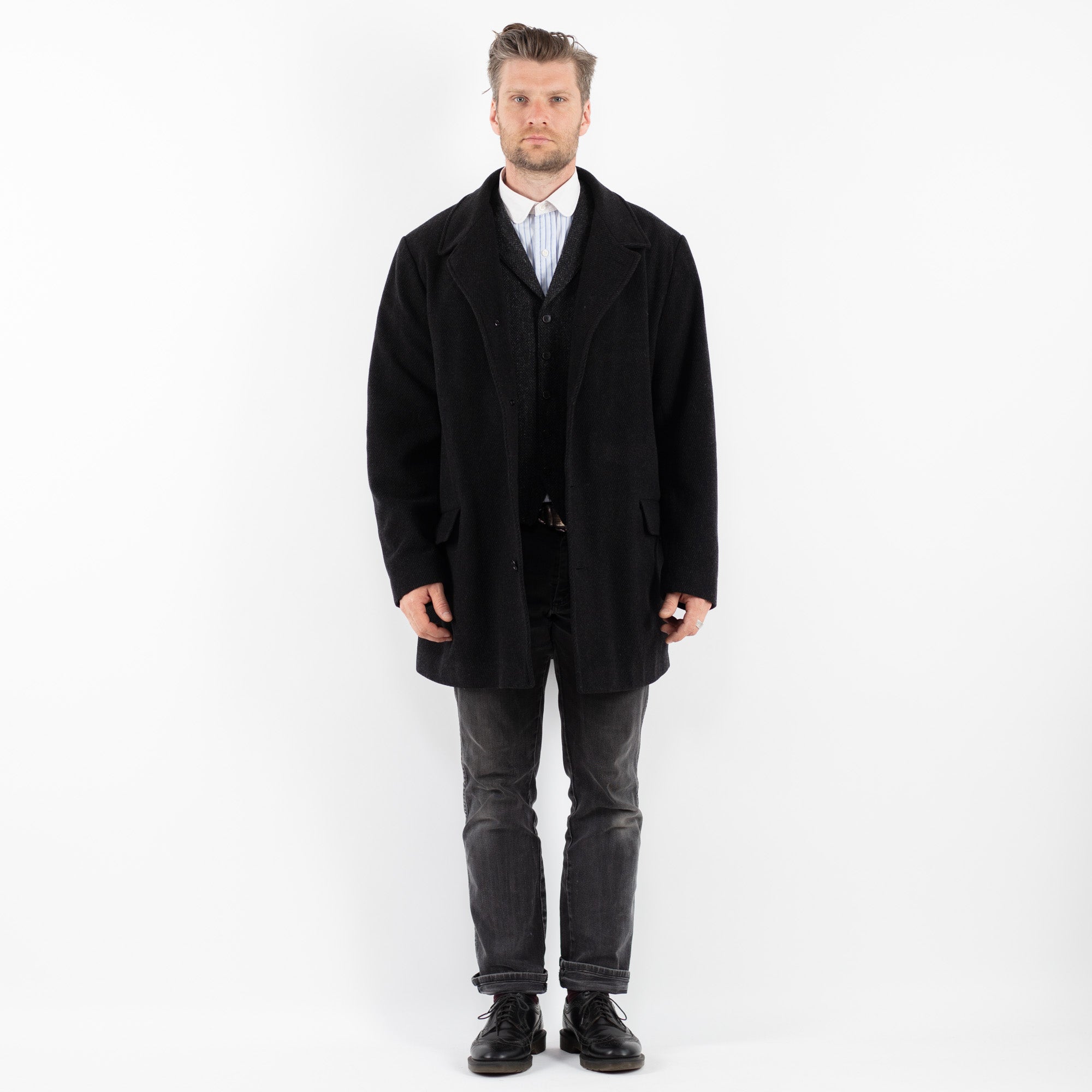 Online Vintage Store | Vintage 90's Men Wool Blend Coat in Black