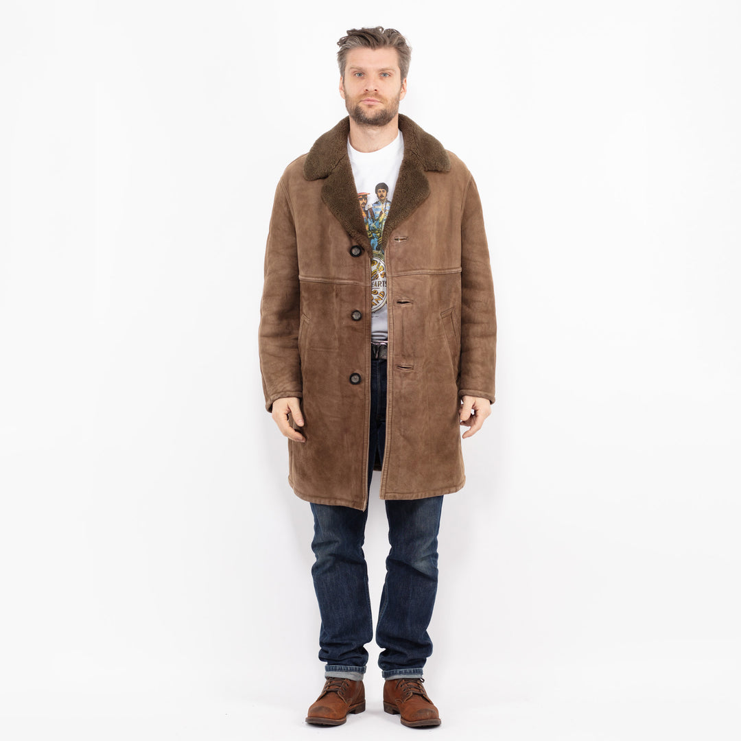 Vintage 70's Men Sheepskin Coat in BrownZ2677