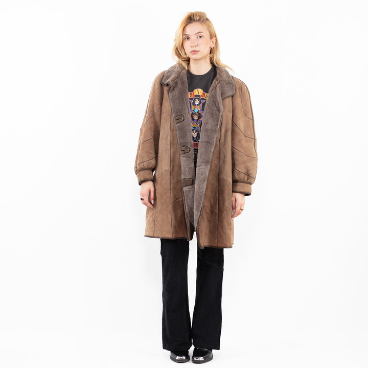 Vintage 80's Women Sheepskin Coat in BeigeA0175