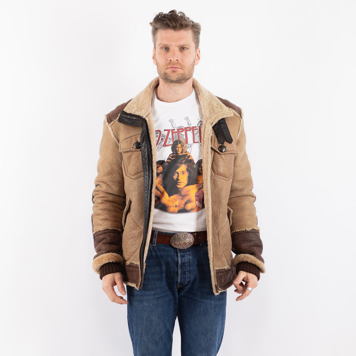 Vintage 90's Men Sheepskin Jacket in BeigeZ1526