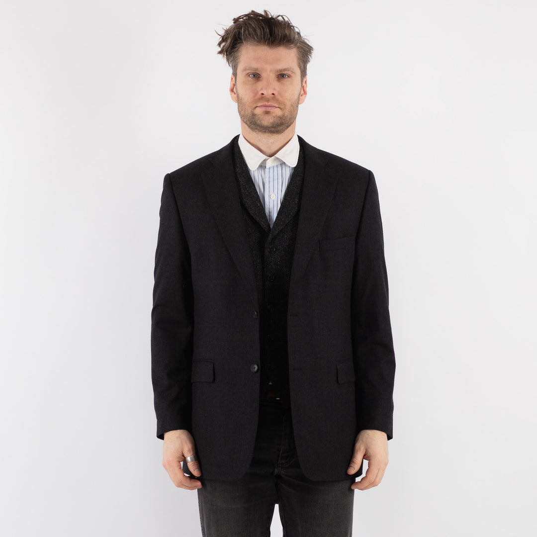 Vintage 90's Men Wool Blazer Jacket in Black