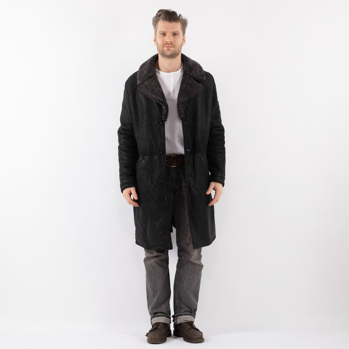 Vintage 90's Men Sheepskin Coat in BlackV1129