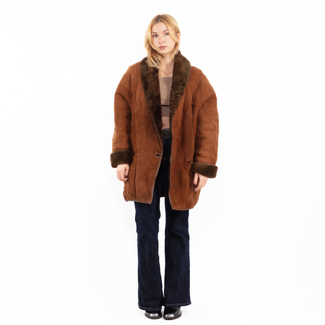 Vintage 80's Women Sheepskin Coat in Brown