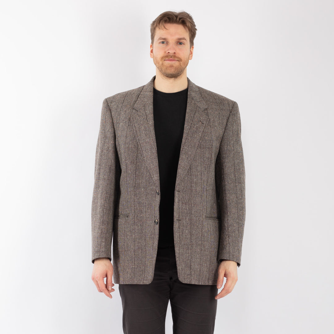 Vintage 90's Men Wool Blazer Jacket in Gray