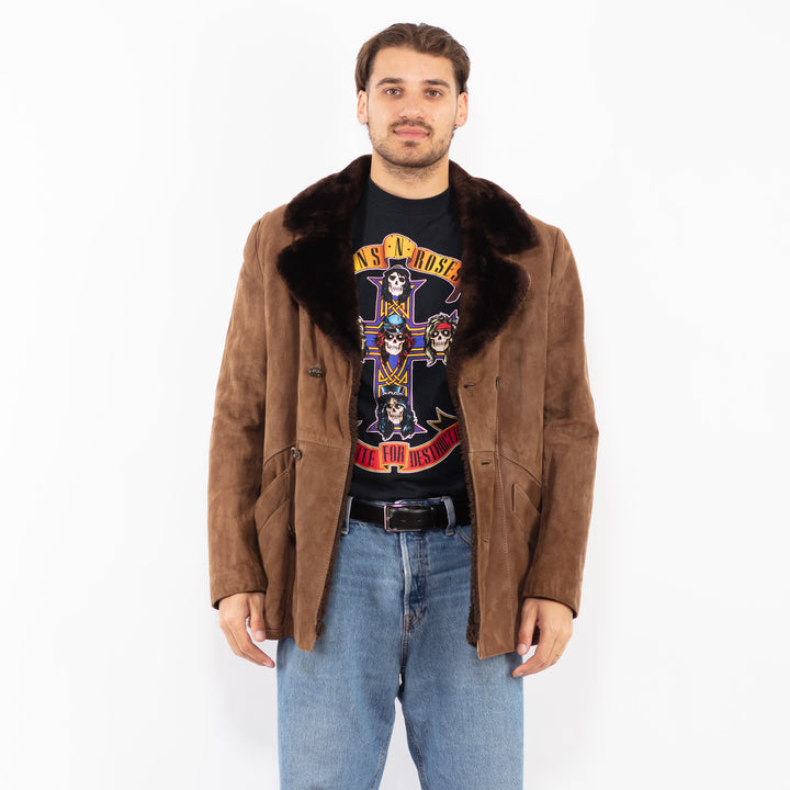 Vintage 70's Men Suede Sherpa Coat in Brown