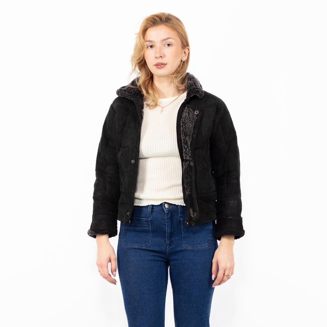 Vintage 90's Women Sheepskin Jacket in BlackA0810