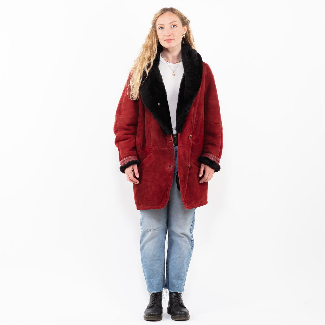 Vintage 90's Women Sheepskin Coat in RedA0280