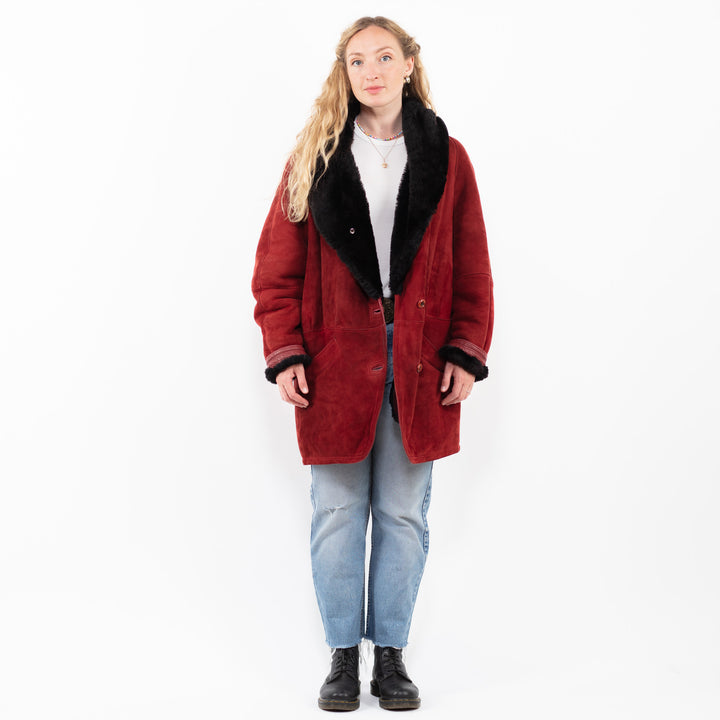 Vintage 90's Women Sheepskin Coat in RedA0280