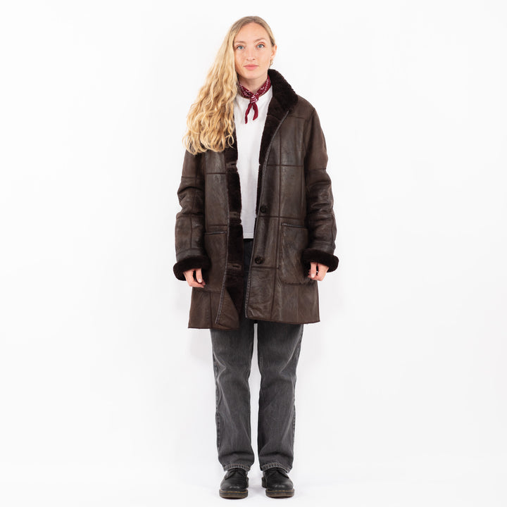Vintage 90's Women Sheepskin Coat in BrownA0626