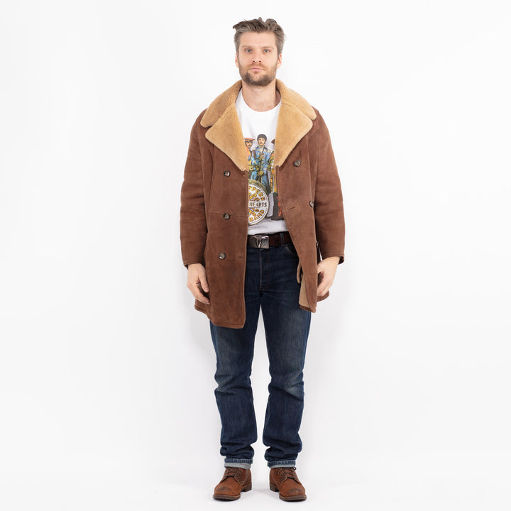 Vintage 70's Men Sheepskin Coat in BrownZ2678