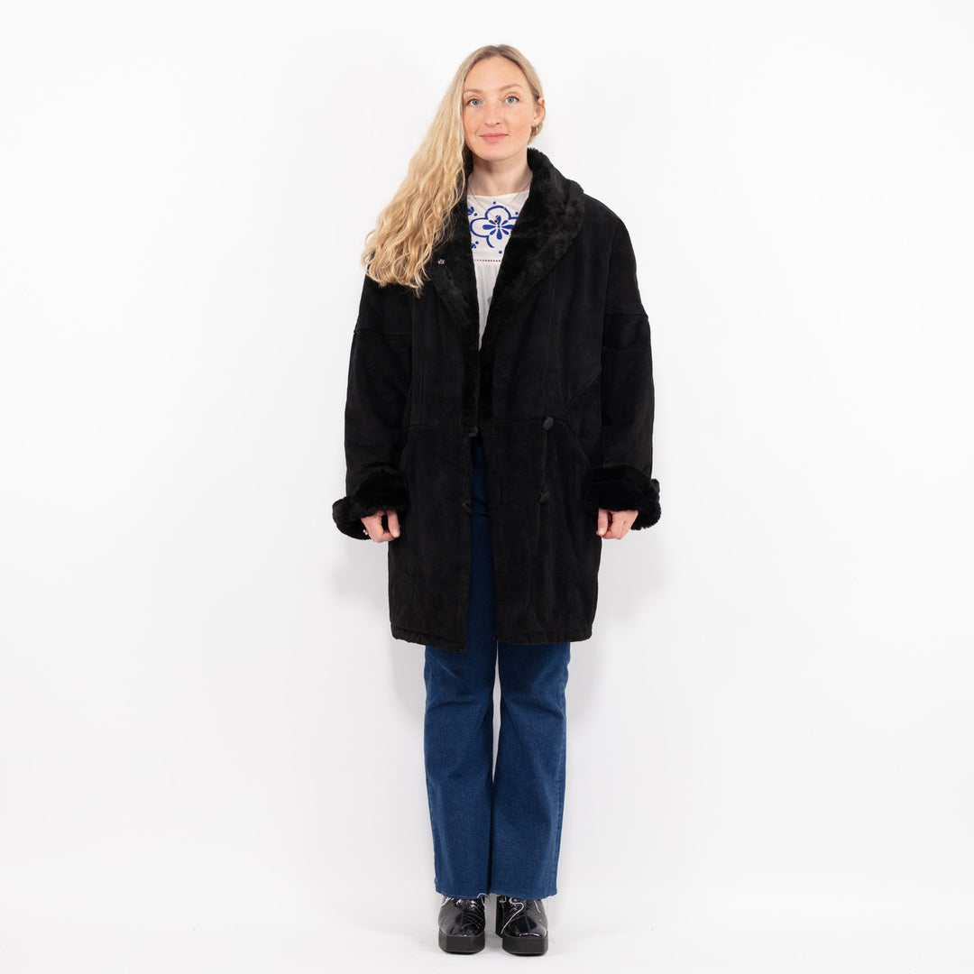 Vintage 90's Women Suede Sherpa Coat in BlackA1012
