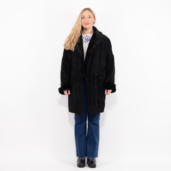 Vintage 90's Women Suede Sherpa Coat in BlackA1012