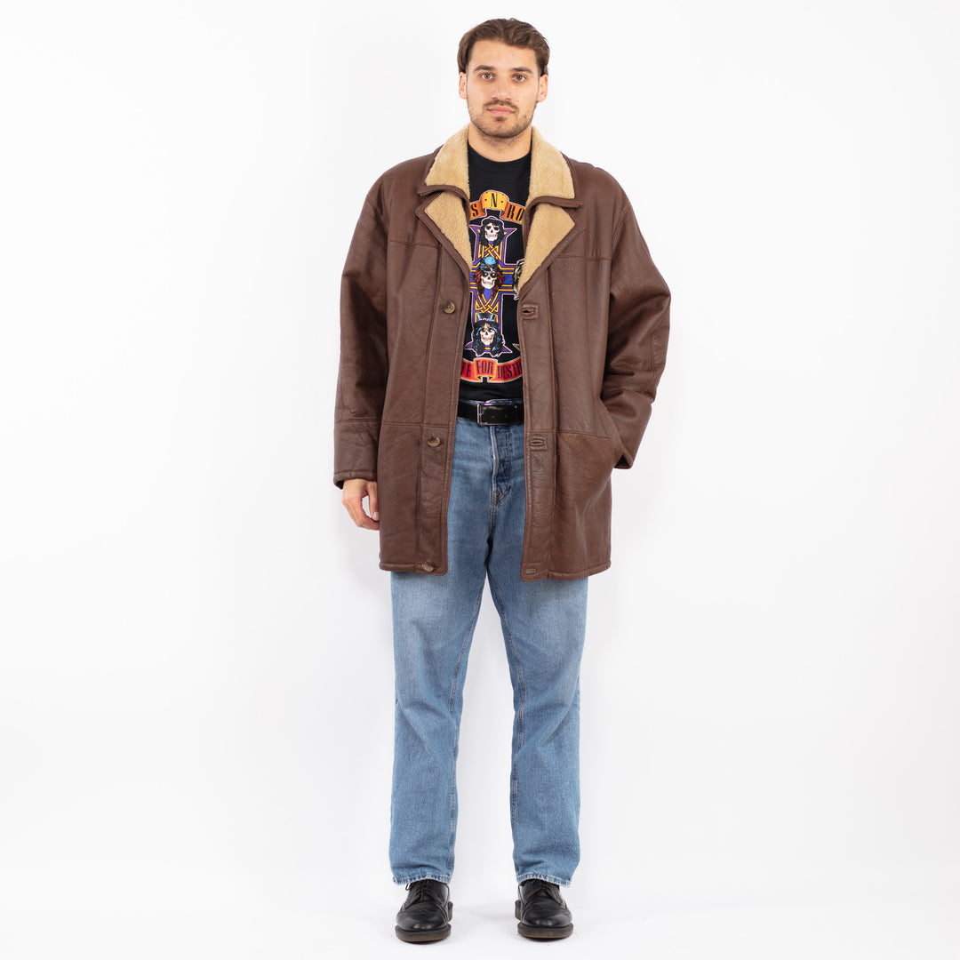 Vintage 90's Men Sheepskin Coat in Brown