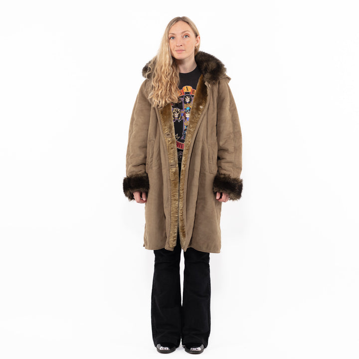 Vintage 90's Women Faux Sheepskin Coat in BeigeA0909