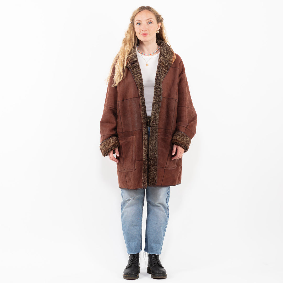 Vintage 90's Women Sheepskin Coat in BrownA0281