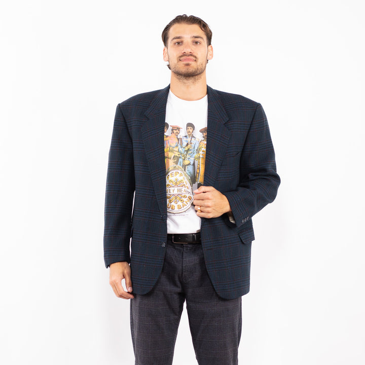 Vintage 70's Men Wool Blazer Jacket in Blue