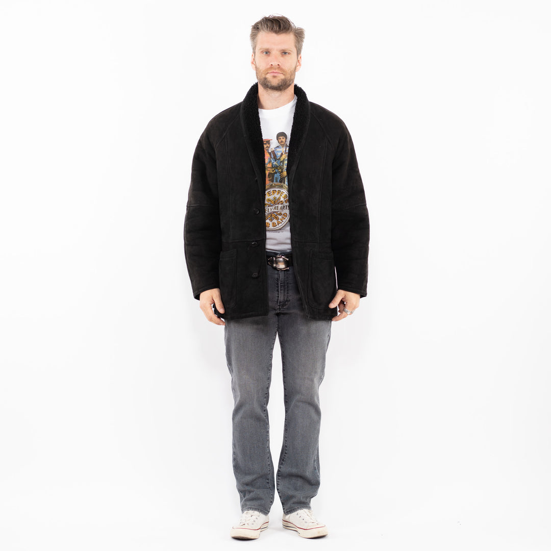 Vintage 90's Men Sheepskin Coat in BlackZ1948