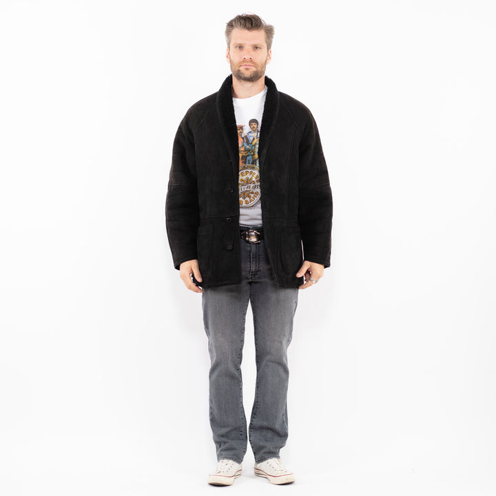 Vintage 90's Men Sheepskin Coat in BlackZ1948