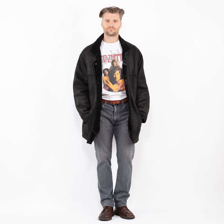 Vintage 90's Men Sheepskin Coat in BlackZ2072